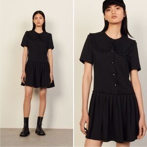 NWT Sandro Dress Short Sleeve With Large Ruffled Peter Pan Collar